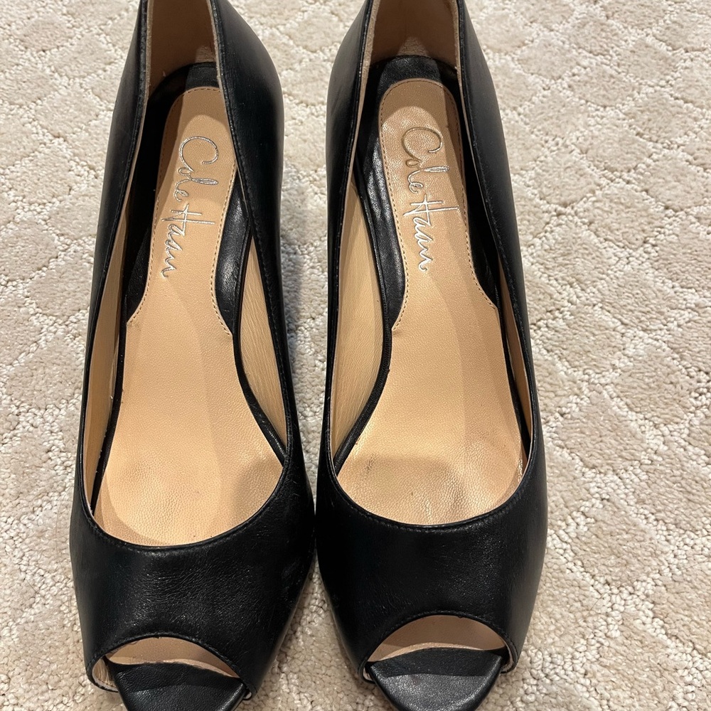 Cole Haan Black Peep Toe Heels